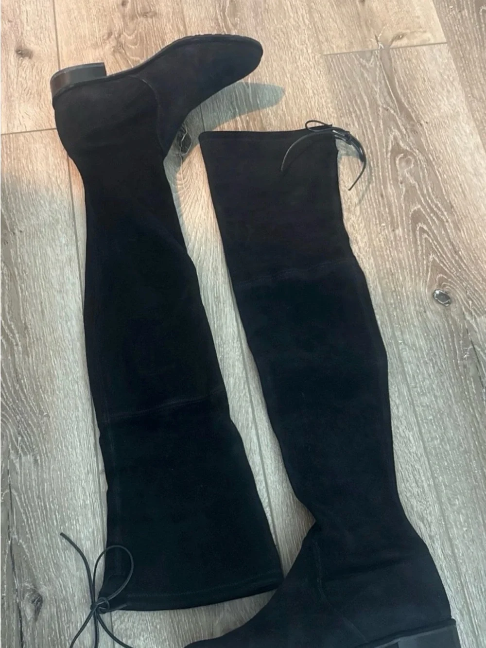 Stuart Weitzman Black Over-the-Knee Lace-Back lowland Suede Boots